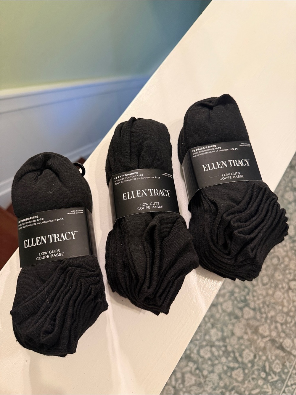 Ellen Tracy Black Low-Cut Athletic Socks - 3 Packs of 10 Pairs (30 pairs)